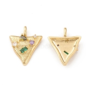 Eco-Friendly Brass Micro Pave Cubic Zirconia Pendants, Lead Free & Cadmium Free, Long-Lasting Plated, Triangle Charm, Real 18K Gold Plated, 22x17.5x3.5mm, Hole: 2x4mm(KK-I698-29G)