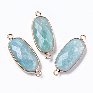 Natural Amazonite Links Connectors, with Light Gold Plated Edge Brass Loops, Oval, Faceted, 27x11x5.5mm, Hole: 2mm(G-R472-03H)