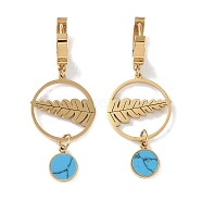 Leaf 304 Stainless Steel Hoop Earrings, Synthetic Turquoise Dangle Earrings for Women, Real 18K Gold Plated, 47x18mm(EJEW-L283-028G)