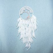 Tree of Life Wrapped Natural Quartz Crystal Chips Woven Web/Net with Feather Decorations, for Home Bedroom Hanging Decorations, White, 600x160mm(PW-WG91800-04)