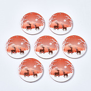 Transparent 3D Printed Acrylic Pendants, Christmas, Flat Round with Christmas Reindeer , Dark Salmon, 37.5x2.5mm, Hole: 1.4mm(KY-S163-336)