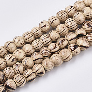 Dyed Natural Wooden Beads Strands, with Wavy Pattern, Lead Free, Round, Navajo White, 8.5x7mm, Hole: 2mm, about 139pcs/strand, 36.61 inch(WOOD-T025-006-LF)
