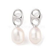 Sterling Silver Stud Earrings, with Natural Pearl, Jewely for Women, Oval, 21.5x22mm(EJEW-C087-11C-P)