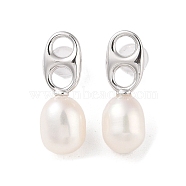 Anti-Tarnish Sterling Silver Stud Earrings, with Natural Pearl, Jewely for Women, Oval, 21.5x22mm(EJEW-C087-11C-P)