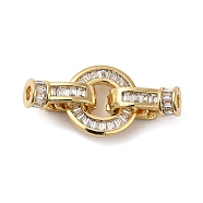 Rack Plating Brass Pave Clear Cubic Zirconia Round Fold Over Clasps, Lead Free & Cadmium Free, Long-Lasting Plated, Real 18K Gold Plated, Round: 13x2mm, Clasps: 12.5x7.5x5mm, Hole: 2mm(KK-Q781-09A-G)