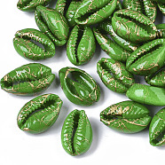 Spray Painted Natural Cowrie Shell Beads, Drawbench, No Hole/Undrilled, Green, 18~21x12~15x7mm(SSHEL-R047-03-A03)
