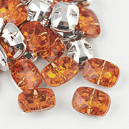 Taiwan Acrylic Rhinestone Buttons, Faceted, 1-Hole, Rectangle, Orange, 16x11.5x7mm, Hole: 1mm(BUTT-F019-16mm-37)