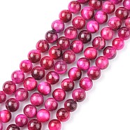 Natural Rose Tiger Eye Beads Strands, Dyed & Heated, Round, Deep Pink, 6mm, Hole: 1mm(G-G099-6mm-12)