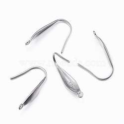 316 Surgical Stainless Steel Earring Hooks, with Vertical Loop, Carved with 316, Stainless Steel Color, 19.5x4.5x1mm, 18 Gauge, Hole: 1.2mm(STAS-G170-30P)