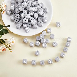 20Pcs Grey Cube Letter Silicone Beads 12x12x12mm Square Dice Alphabet Beads with 2mm Hole Spacer Loose Letter Beads for Bracelet Necklace Jewelry Making, Letter.D, 12mm, Hole: 2mm(JX436D)
