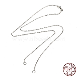 Rhodium Plated 925 Sterling Silver Cable Chains Necklace Makings, for Name Necklaces Making, with Spring Ring Clasps & S925 Stamp, Real Platinum Plated, 18 inch(45.7cm)(STER-B001-03P-A)