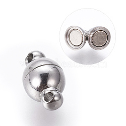 304 Stainless Steel Magnetic Clasps, Round, Stainless Steel Color, 10x6mm, Hole: 1mm(X-STAS-K006-6mm-04C)