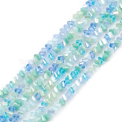 Gradient Color Electroplate Glass Bead Strands, AB Color Plated, Faceted, Triangle, Pale Turquoise, 4x3.5x3mm, Hole: 0.8mm, about 133~144pcs/strand, 14.49~15.55 inch(36.8~39.5cm)(GLAA-E042-02A)