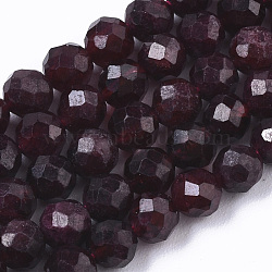 Natural Garnet Beads Strands, Round, Faceted, 5mm, Hole: 0.8mm, about 90pcs/strand, 15.55 inch(39.5cm)(G-R462-015)