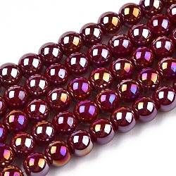 Electroplate Opaque Glass Beads Strands, AB Color Plated, Round, Dark Red, 4~4.5mm, Hole: 0.8mm, about 97~99pcs/strand, 14.76 inch~14.96 inch(37.5~38cm)(X-GLAA-T032-P4mm-AB05)