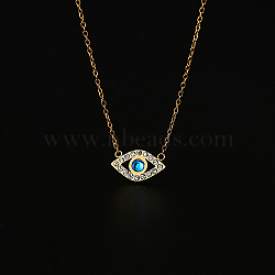 Cubic Zirconia Evil Eye Pendant Necklace with Stainless Steel Chains, Golden, 15.75 inch(40cm)(QE8038-1)