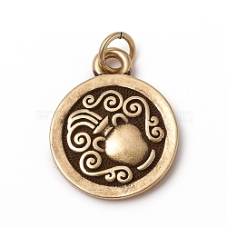 Brass Pendants, with Jump Rings, Long-Lasting Plated, Flat Round with 12 Constellation/Zodiac Sign, Antique Bronze, Aquarius, 18.5x15x2mm, Jump Ring: 5x0.7mm, Inner Diameter: 3.6mm(KK-I668-01AB-04)
