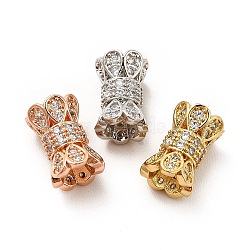 Rack Plating Brass Micro Pave Cubic Zirconia Beads, Long-Lasting Plated, Cadmium Free & Lead Free, Flower Column, Mixed Color, 10.5x7x7mm, Hole: 1.8mm(KK-C010-38)