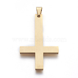 304 Stainless Steel Big Pendants, Inverted Cross, Golden, 55x30x2.5mm, Hole: 4.5x7.5mm(STAS-L218-04G)