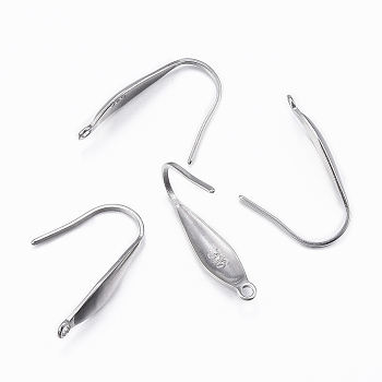 316 Surgical Stainless Steel Earring Hooks, with Vertical Loop, Carved with 316, Stainless Steel Color, 19.5x4.5x1mm, 18 Gauge, Hole: 1.2mm