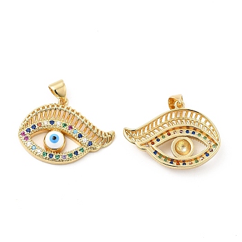 Brass Micro Pave Cubic Zirconia Pendants, with Enamel, Evil Eye Charm, Golden, Colorful, 18.5x25.5x2mm, Hole: 4.5x3.5mm