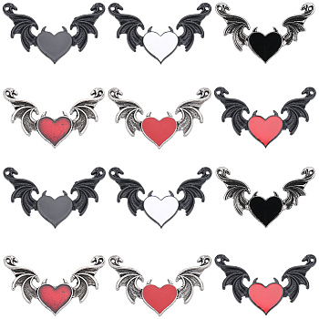 12Pcs 6 Styles Alloy Emanel Big Pendants, Heart with Wing Charm, Mixed Color, 34x54x3mm, Hole: 1.5mm, 2pcs/style