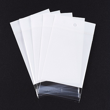 Pearl Film OPP Cellophane Bags, Self-Adhesive Sealing, with Hang Hole, Rectangle, White, 14x10cm, Unilateral Thickness: 0.035mm, Inner Measure: 9x10cm, Hole: 6mm