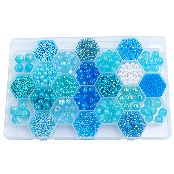 DIY 24 Style Acrylic & Resin Beads Jewelry Making Finding Kit, Round & Rice, Light Sky Blue, 2.2~12x1.5~11.5mm, Hole: 0.7~2.2mm