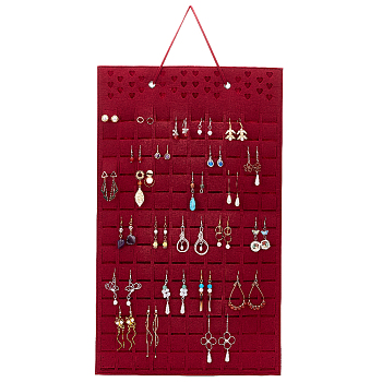 Soft Felt Wall-Mounted Earring Hanging Display Bags, Earring Organizer Holder, Holds Up to 300 Pairs, FireBrick, 70cm
