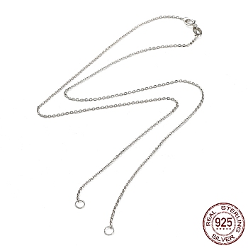 Rhodium Plated 925 Sterling Silver Cable Chains Necklace Makings, for Name Necklaces Making, with Spring Ring Clasps & S925 Stamp, Real Platinum Plated, 18 inch(45.7cm)