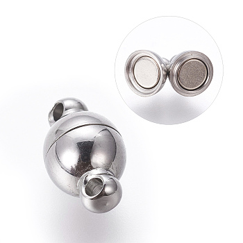 304 Stainless Steel Magnetic Clasps, Round, Stainless Steel Color, 10x6mm, Hole: 1mm