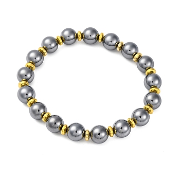 Natural Terahertz Stone & Non-Magnetic Synthetic Hematite Beads Stretch Bracelets, Round, Inner Diameter: 2-1/2 inch(6.5cm)