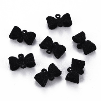 Flocky Brass Normal Links Connectors, Bowknot, Black, 8x12x3.5mm, Hole: 0.7mm