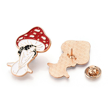 Mushroom Girl Enamel Pin, Cartoon Alloy Brooch for Backpack Clothes, Light Gold, FireBrick, 38x23x2mm, Pin: 1mm