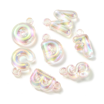 UV Plating Rainbow Iridescent Acrylic Beads, Letters, Honeydew, 25~26x14~22.5x8mm, Hole: 3.5mm