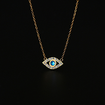 Cubic Zirconia Evil Eye Pendant Necklace with Stainless Steel Chains, Golden, 15.75 inch(40cm)