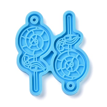 DIY Pendant Silicone Molds, for Earring Making, Resin Casting Molds, For UV Resin, Epoxy Resin Jewelry Making, Lollipop, Deep Sky Blue, 52x45x3.5mm, Hole: 1.6mm, Inner Diameter: 49x20.5mm