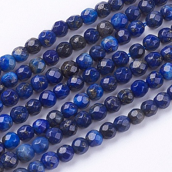 Natural Lapis Lazuli Beads Strands, Faceted, Round, 3mm, Hole: 0.8mm, about 120~130pcs/strand, 15.7 inch