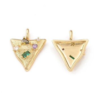 Eco-Friendly Brass Micro Pave Cubic Zirconia Pendants, Lead Free & Cadmium Free, Long-Lasting Plated, Triangle Charm, Real 18K Gold Plated, 22x17.5x3.5mm, Hole: 2x4mm