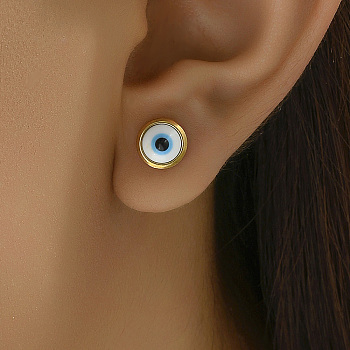 Elegant and Cute Turquoise Evil Eye Stud Earrings for Women, Real 18K Gold Plated, 8mm