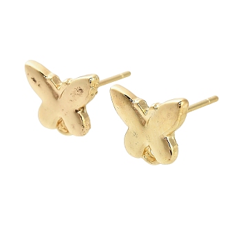 Alloy Stud Earring Findings, with 304 Stainless Steel Steel Pin, Butterfly, Golden, 8.5x10mm, Hole: 1.2mm, Pin: 0.7mm