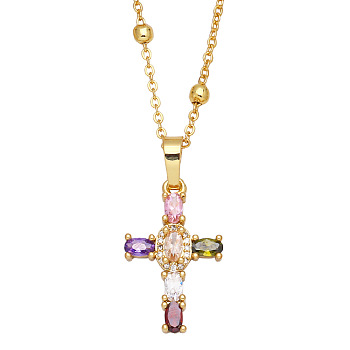 Fashionable Hip Hop Cross Pendant Necklace for Women with Micro Inlaid Gemstones and Zircon Crystals (NKB072), Mixed Color, size 1