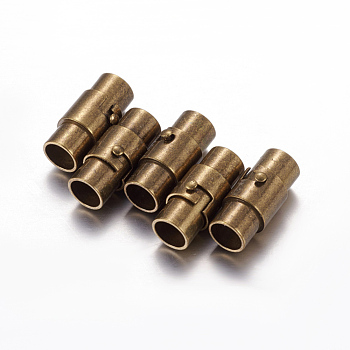 Brass Locking Tube Magnetic Clasps, Column, Antique Bronze, 15x7mm, Hole: 4.8mm