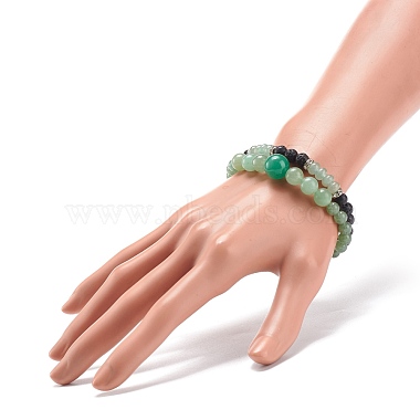 2Pcs 2 Style Natural Green Aventurine & Lava Rock Stretch Bracelets Set(BJEW-JB08475)-3