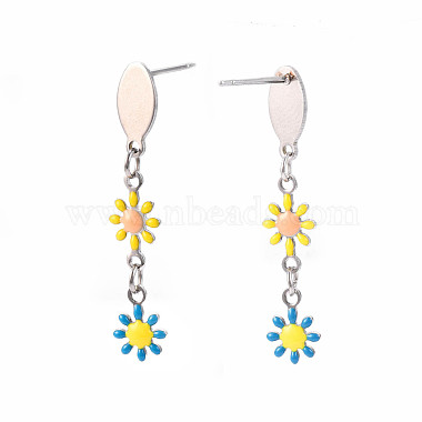 Flower Enamel Long Dangle Stud Earrings(EJEW-N049-03A)-3