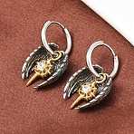 316 Surgical Stainless Wing Hoop Earrings, with Cubic Zirconia, Antique Silver & Silver, Clear, 27x13.5mm(EJEW-C160-12AS-01)