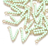 Acrylic Pendants, with Alloy Findings, Letter, Light Gold, Aquamarine, Letter.V, 18x14x4mm, Hole: 1.6mm(PALLOY-T056-70C-V)
