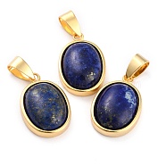 Natural Lapis Lazuli Pendants, with Golden Brass Findings, Oval, 21.5x14x6mm, Hole: 7x4mm(G-B012-10G-01)