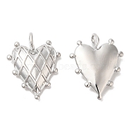 Brass Pendants, Heart with Rhombus Pattern Charm, Real Platinum Plated, 19x14x4mm, Hole: 2x3.4mm(X-KK-G468-36P)