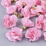 Cloth Pendant Decorations, with Acrylic Findings, Flower, Pearl Pink, 25~30x28~35mm, Hole: 2mm(X-FIND-P026-D20)